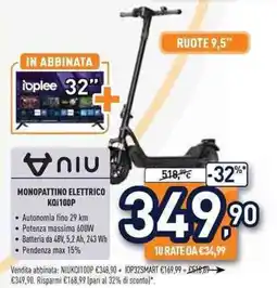 Unieuro NIU MONOPATTINO ELETTRICO KQi100P offerta