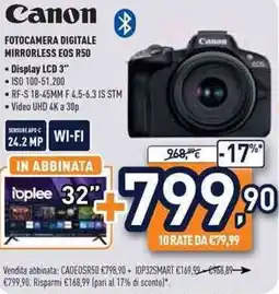 Unieuro Canon fotocamera digitale mirrorless EOS R50 offerta