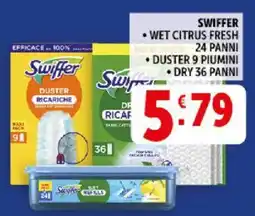 Deco Supermercati Swiffer wet citrus fresh maxi pack 24 panni, duster, dry offerta