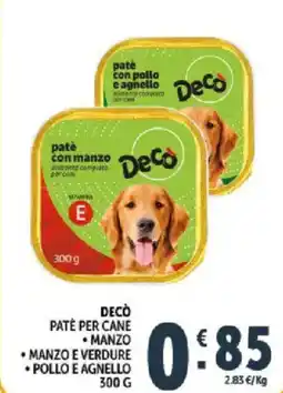 Deco Supermercati Decò pate per cane manzo, manzo e verdure, pollo e agnello offerta