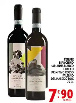Deco Supermercati Tenute bianchino, arianna bianco, bacco primitivo rosso falerno del massico doc offerta