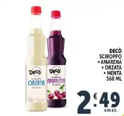 Deco Supermercati Decò sciroppo amarena, orzata, menta offerta