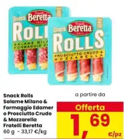 Interspar Snack Rolls Salame Milano & Formaggio Edamer o Prosciutto Crudo & Mozzarella Fratelli Beretta offerta