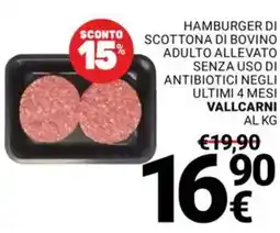 Supermercati Gulliver Hamburger di scottona di bovino adulto allevato senza uso di antibiotici negli ultimi 4 mesi VALLCARNI offerta