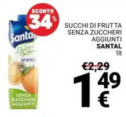 Supermercati Gulliver Succhi di frutta senza zuccheri aggiunti SANTAL offerta