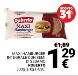 Supermercati Gulliver Maxi hamburger integrale con semi di sesamo ROBERTO offerta