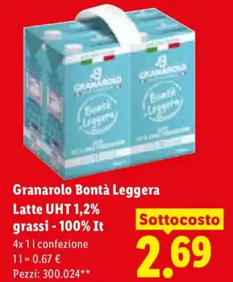 Granarolo Bontà Leggera Latte UHT 1,2% grassi - 100% It