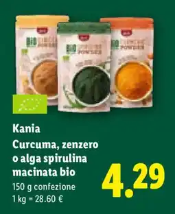 Lidl Kania Curcuma, zenzero o alga spirulina macinata bio offerta