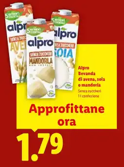 Lidl Alpro Bevanda di avena, soia o mandorla Senza zuccheri offerta