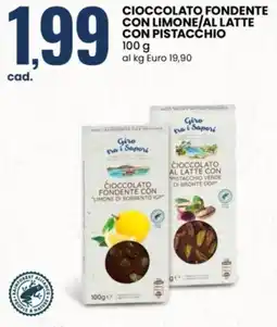 Eurospin Giro tra i Sapori cioccolato fondente con limone/al latte con pistacchio offerta