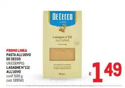 Metro Pasta all'uovo de cecco, lasagne n°112 all'uovo offerta