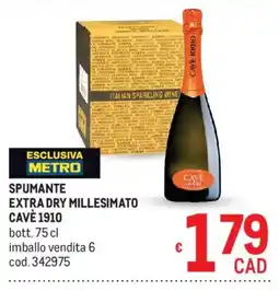 Metro Spumante extra dry millesimato CAVÈ 1910 offerta