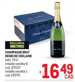 Metro Champagne brut HENRI DE VERLAINE offerta