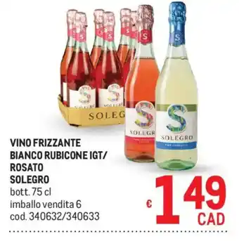 Metro Vino frizzante bianco rubicone igt/ rosato SOLEGRO offerta