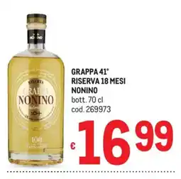 Metro Grappa 41° riserva 18 mesi NONINO offerta