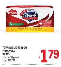 Metro Tovaglioli 30x31 cm monovelo BRAVO offerta
