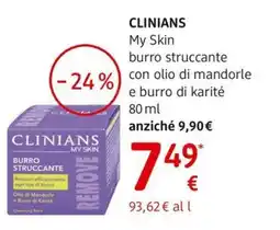 dm drogerie markt CLINIANS My Skin burro struccante con olio di mandorle e burro di karité offerta