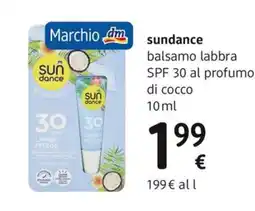 dm drogerie markt sundance balsamo labbra SPF 30 al profumo di cocco offerta