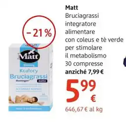 dm drogerie markt Matt Bruciagrassi integratore alimentare con coleus e tè verde per stimolare il metabolismo offerta