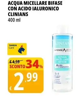 Tigros Acqua micellare bifase con acido ialuronico CLINIANS offerta