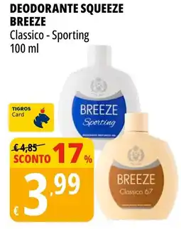 Tigros Deodorante squeeze breeze classico, sporting offerta