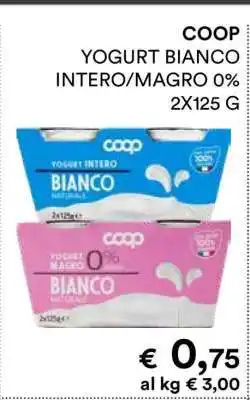 Coop COOP YOGURT BIANCO INTERO/MAGRO 0% 2X125 G offerta