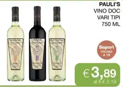 Coop PAULI'S VINO DOC VARI TIPI 750 ML offerta