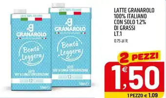 Latte granarolo 100% italiano con solo 1.2% di grassi