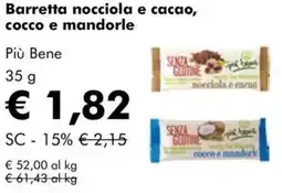 NaturaSì Barretta nocciola e cacao, cocco e mandorle Più Bene offerta