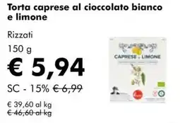 NaturaSì Torta caprese al cioccolato bianco e limone Rizzati offerta