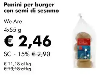 NaturaSì Panini per burger con semi di sesamo We Are offerta