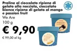 NaturaSì Praline al cioccolato ripiene di gelato alla nocciola, cioccolato bianco ripiene di gelato al mango e passion fruit We Are offerta