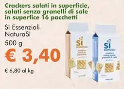 NaturaSì Crackers salati in superficie, salati senza granelli di sale in superfice 16 pacchetti Sì Essenziali NaturaSì offerta
