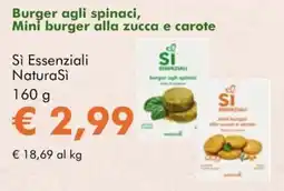 NaturaSì Burger agli spinaci, Mini burger alla zucca e carote Sì Essenziali NaturaSì offerta