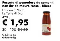 NaturaSì Passata di pomodoro da sementi non ibride mauro rosso - filiera Fattoria di Vaira Le Terre di Ecor offerta