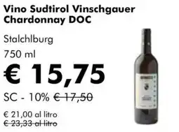 NaturaSì Vino Sudtirol Vinschgauer Chardonnay DOC offerta