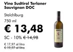 NaturaSì Vino Sudtirol Terlaner Sauvignon DOC Stalchlburg offerta