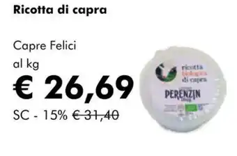 NaturaSì Ricotta di capra Capre Felici offerta