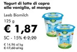 NaturaSì Yogurt di latte di capra alla vaniglia, al mango Leeb Biomilch offerta