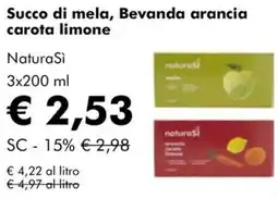 NaturaSì Succo di mela, Bevanda arancia carota limone NaturaSì offerta