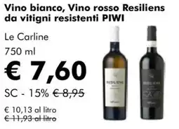 NaturaSì Vino bianco, Vino rosso Resiliens da vitigni resistenti Piwi Le Carline offerta