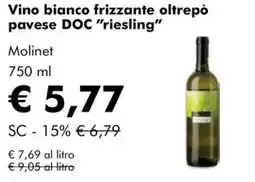 NaturaSì Vino bianco frizzante oltrepò pavese DOC "riesling" Molinet offerta