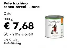 NaturaSì Patè tacchino - cane Defu offerta