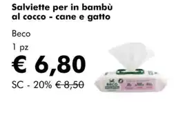 NaturaSì Salviette per in bambù al cocco - cane e gatto Beco offerta
