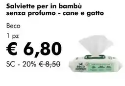 NaturaSì Salviette per in bambù senza profumo - cane e gatto Beco offerta