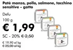NaturaSì Patè manzo, pollo, salmone, tacchino sensitive - gatto Defu offerta