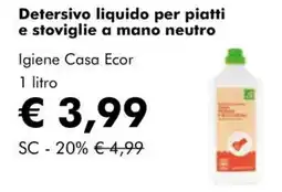 NaturaSì Detersivo liquido per piatti e stoviglie a mano neutro Igiene Casa Ecor offerta