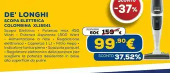 Euronics Delonghi colombina class xl155.41 senza sacchetto nero, bianco 1,3 l 450 w offerta