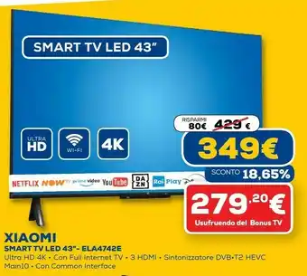 Euronics Smart tv led 43'' ela4742e offerta