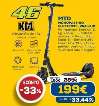 Euronics Mtd monopattino elettrico vr46 kd1 offerta